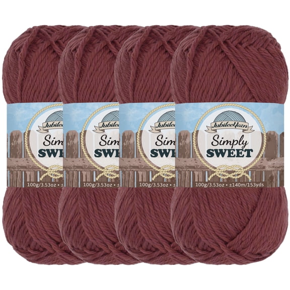 BambooMN Brand - Simply Soft Yarn 100g - 4 Skeins - 50% Cotton 50% Polyestser - Plum Raisin - Color 003