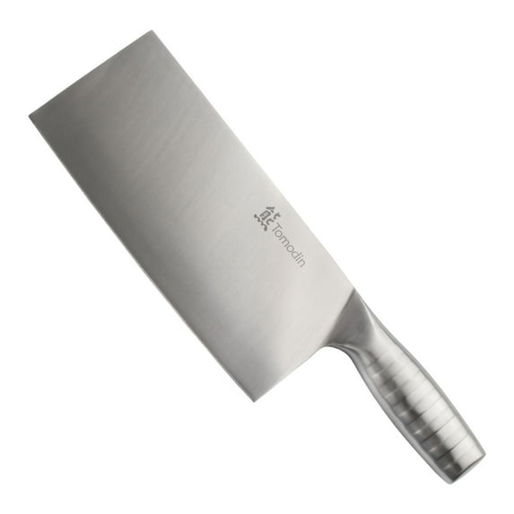 BambooMN Chinese Cleaver - 8.5" Smooth Stainless Steel Blade Silver Handle - 1 Knife