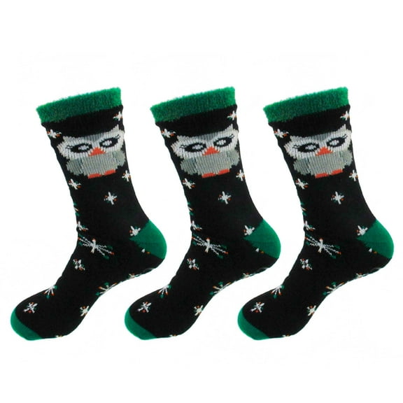 BambooMN Women's Christmas Double Layer Socks - 02 Owl - Regular - 3 Pairs