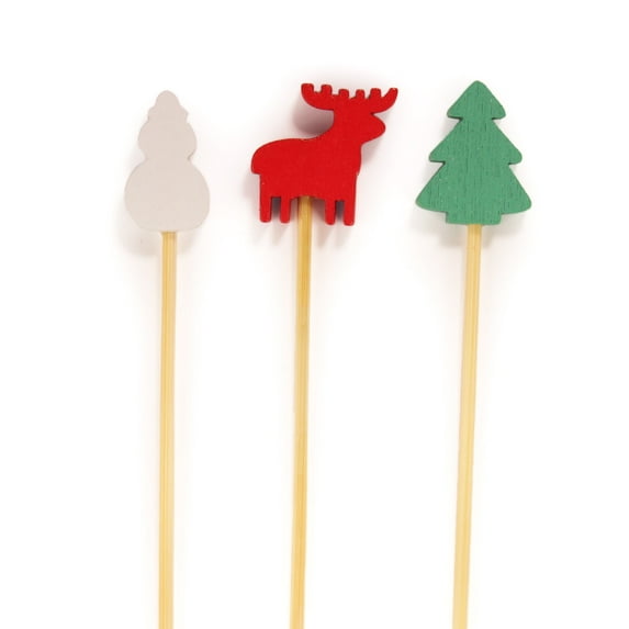 BambooMN - Christmas Holiday Bamboo Party Picks Skewers for Fruit Sandwiches Cocktails - 5.9" (15cm) - Pinetree, Reindeer, Snowman - 1,000pcs