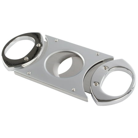 BambooMN Cigar Cutter, Guillotine, Double Blade, in Black Gift Case - Silver (Square) - 1 Pack