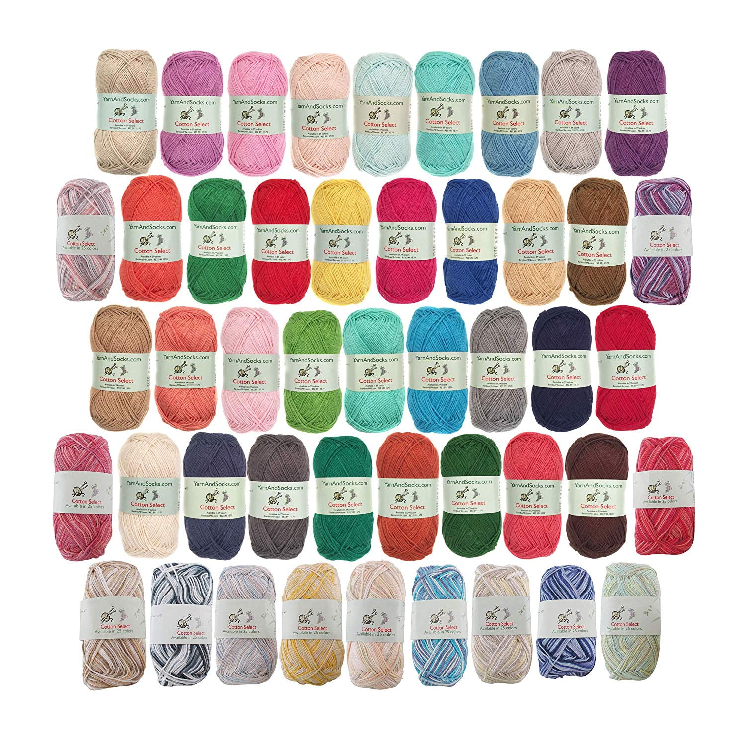 JubileeYarn Cotton Select Yarn - 50g/Skein Sport Weight - Variety Pack - 12 Skeins