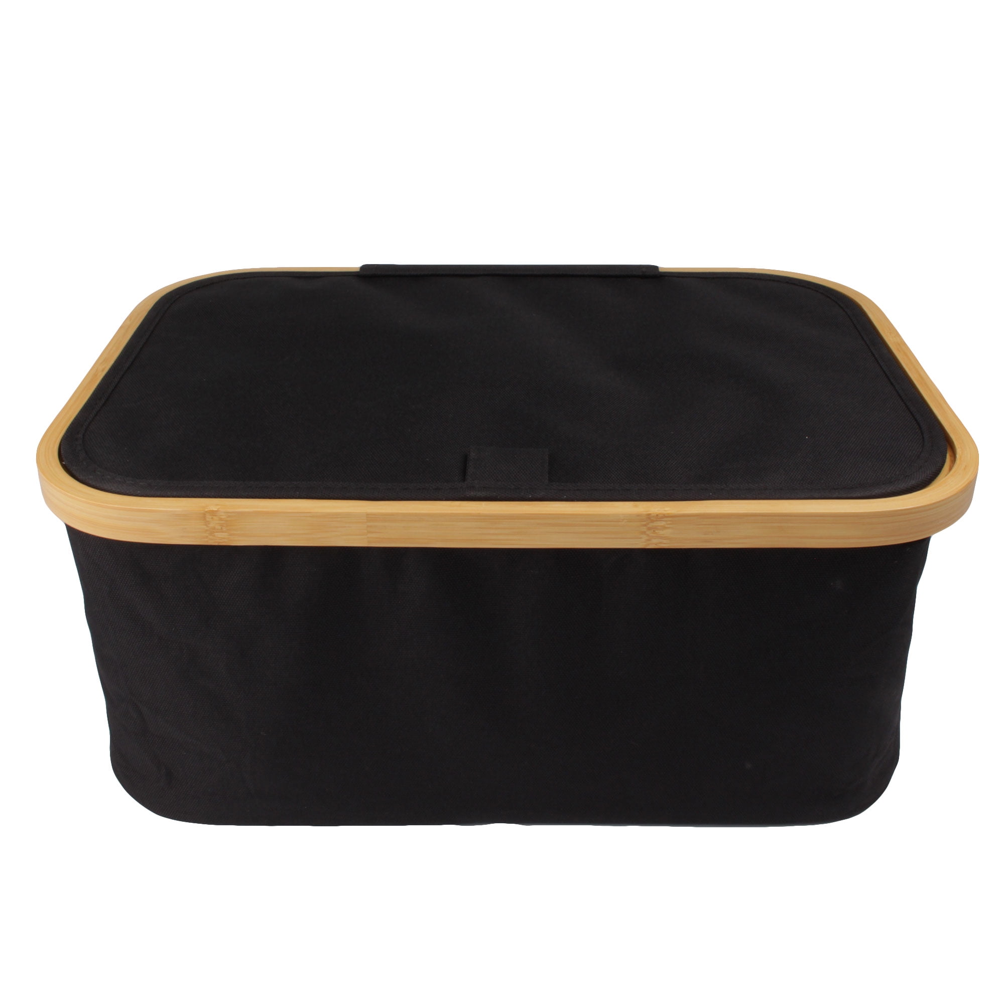 BambooMN Crafting Yarn Storage Bag with Lid for Crochet Supplies, Knitting Accessories, and Other Storage Needs - Organize Projects, Needles, and Hooks with this Light, Foldable Knitting Bag, Black
