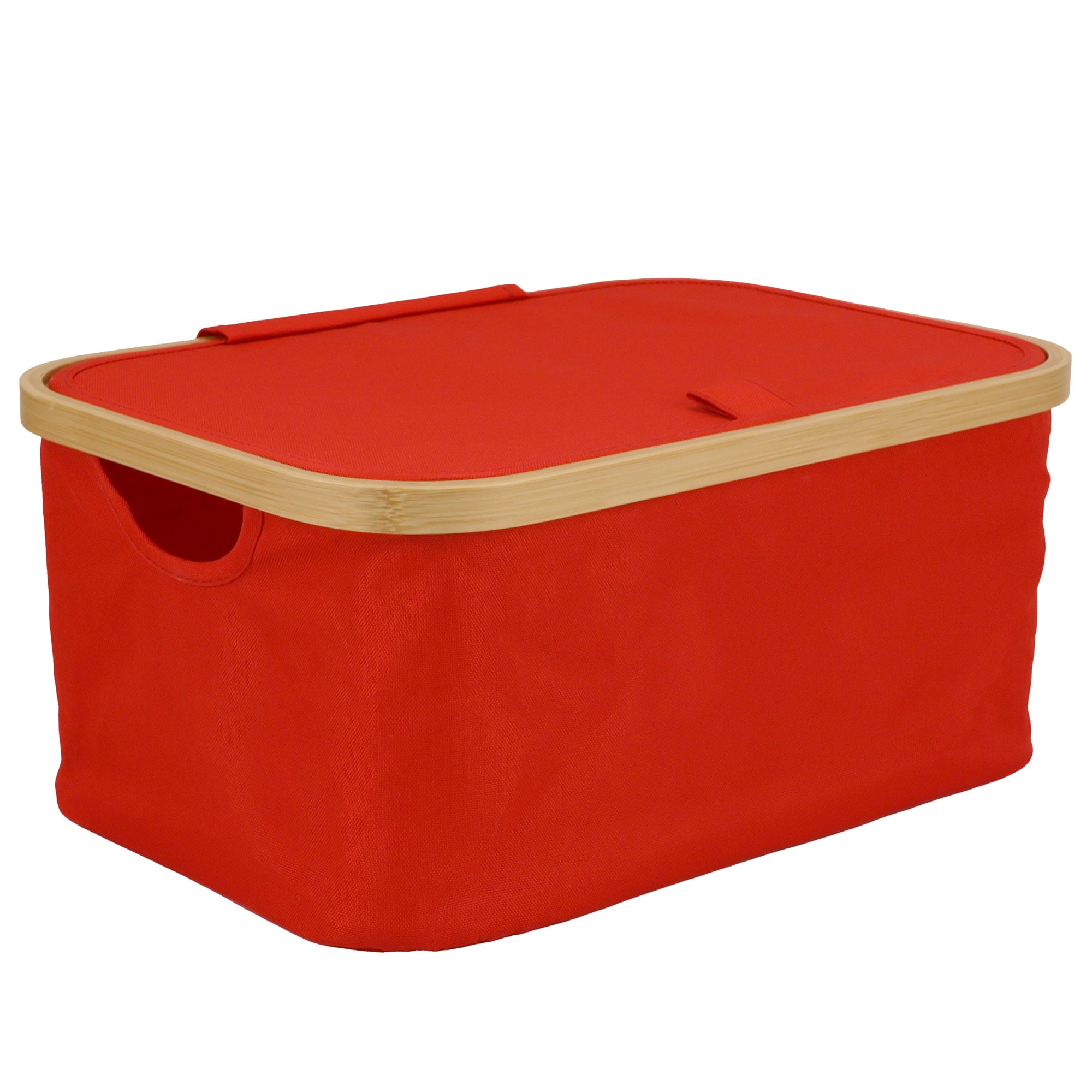 BambooMN Crafting Yarn Storage Bag with Lid for Crochet Supplies, Knitting Accessories, and Other Storage Needs - Organize Projects, Needles, and Hooks with this Light, Foldable Knitting Bag, Red