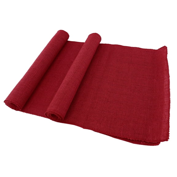 BambooMN Cranberry 15" x 88" Vintage Burlap Table Runner For Rustic Wedding Bridal Shower Bachelorette Graduation Party Table Decor Decorations, 10 Pieces