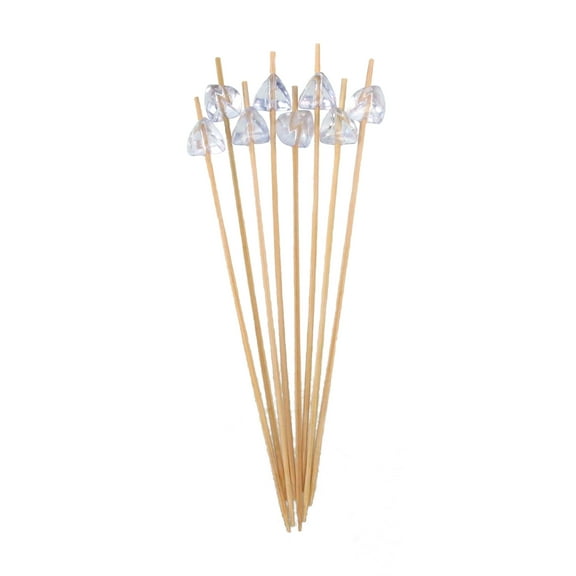 BambooMN Decorative 5.9" Acrylic Gem End Bamboo Picks - Clear, 100 Pieces