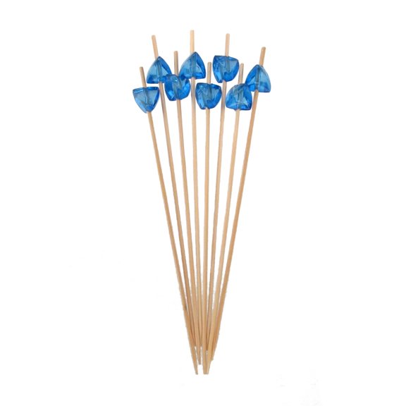 BambooMN Decorative 5.9" Acrylic Gem End Bamboo Picks - Dark Blue, 100 Pieces
