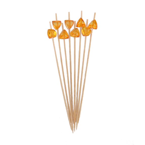 BambooMN 5.9" Acrylic Gem Bamboo Picks - Orange - 300 Units