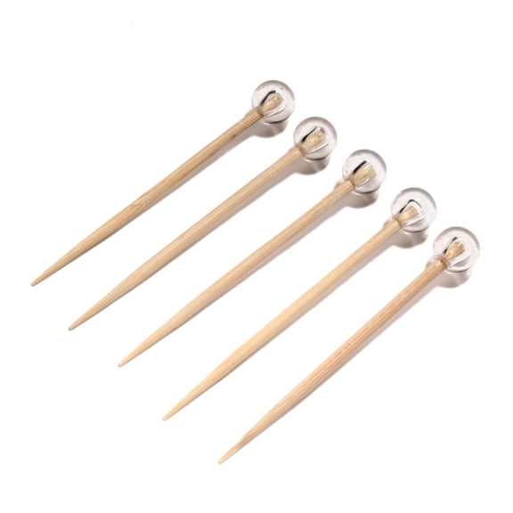 BambooMN Decorative Ball End Bamboo Cocktail Appetizer Picks - 3" (7.62cm) - Clear - 300pcs