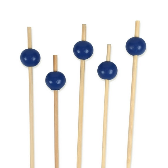 BambooMN Decorative Ball End Bamboo Cocktail Appetizer Picks - 4.7" (12cm) - Blue - 300pcs