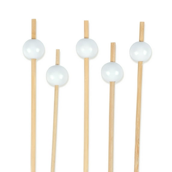 BambooMN Decorative Ball End Bamboo Cocktail Appetizer Picks - 4.7" (12cm) - White - 1,000pcs