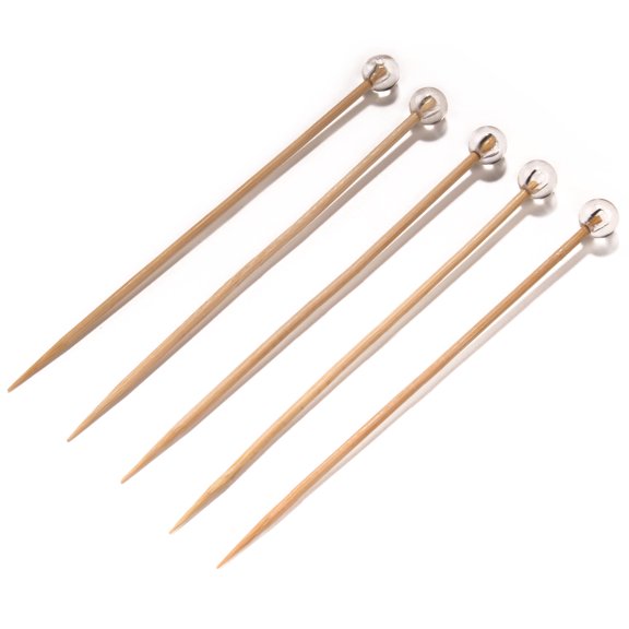 BambooMN Decorative Ball End Bamboo Cocktail Appetizer Picks - 5.9" (15cm) - Clear - 100pcs