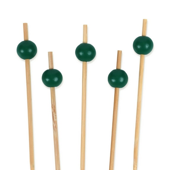BambooMN Decorative Ball End Bamboo Cocktail Appetizer Picks Skewers - 5.9" (15cm) - Green 1,000pcs