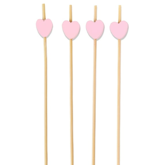 BambooMN - Decorative Pink Heart Bamboo Food & Drink Picks Skewers - 5.9" (15cm) - 100pcs