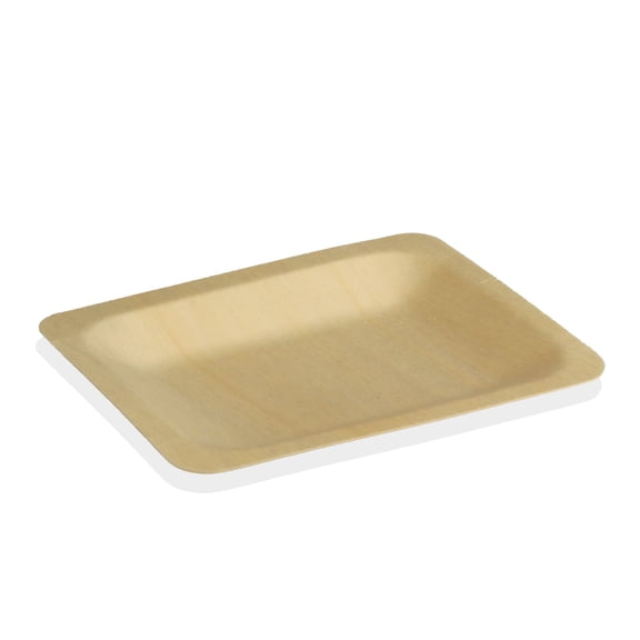 BambooMN 4.7" x 3.75" x 0.5" Disposable Wood Rectangle Plates / Dishes - 300 Pieces