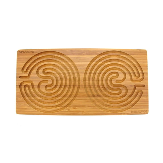 BambooMN Double Finger Labyrinth for Meditation and Prayer - Carbonized Brown 12" x 6", 7 Circuit Cretan Style, 1 Piece