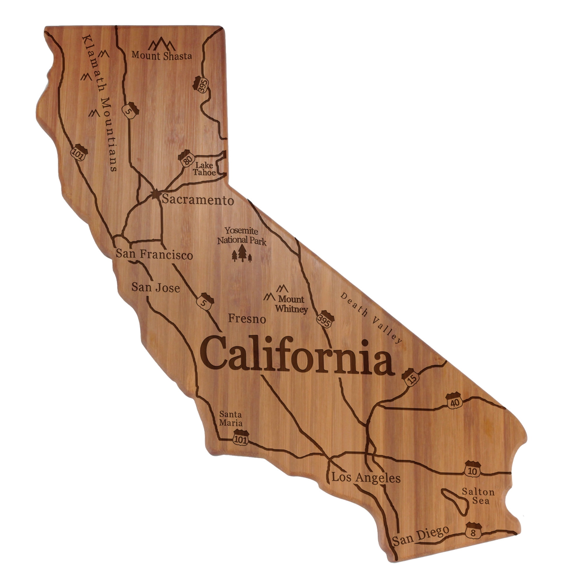 BambooMN Engraved State Silhouette w/ Map Serving and Cutting Board - California - 1 Piece