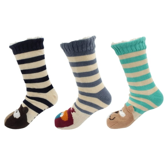 BambooMN Extra Thick Cozy Fuzzy Animal Thermal Cabin Plush Fleece-lined Knitted Crew Socks
