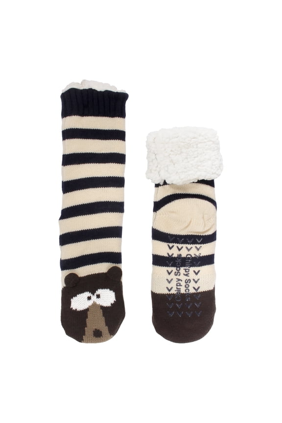 Women's Thick Fleece-lined Knitted Non-skid Crew Sock, Brown Bear - Size(4-10) - 1 Pair