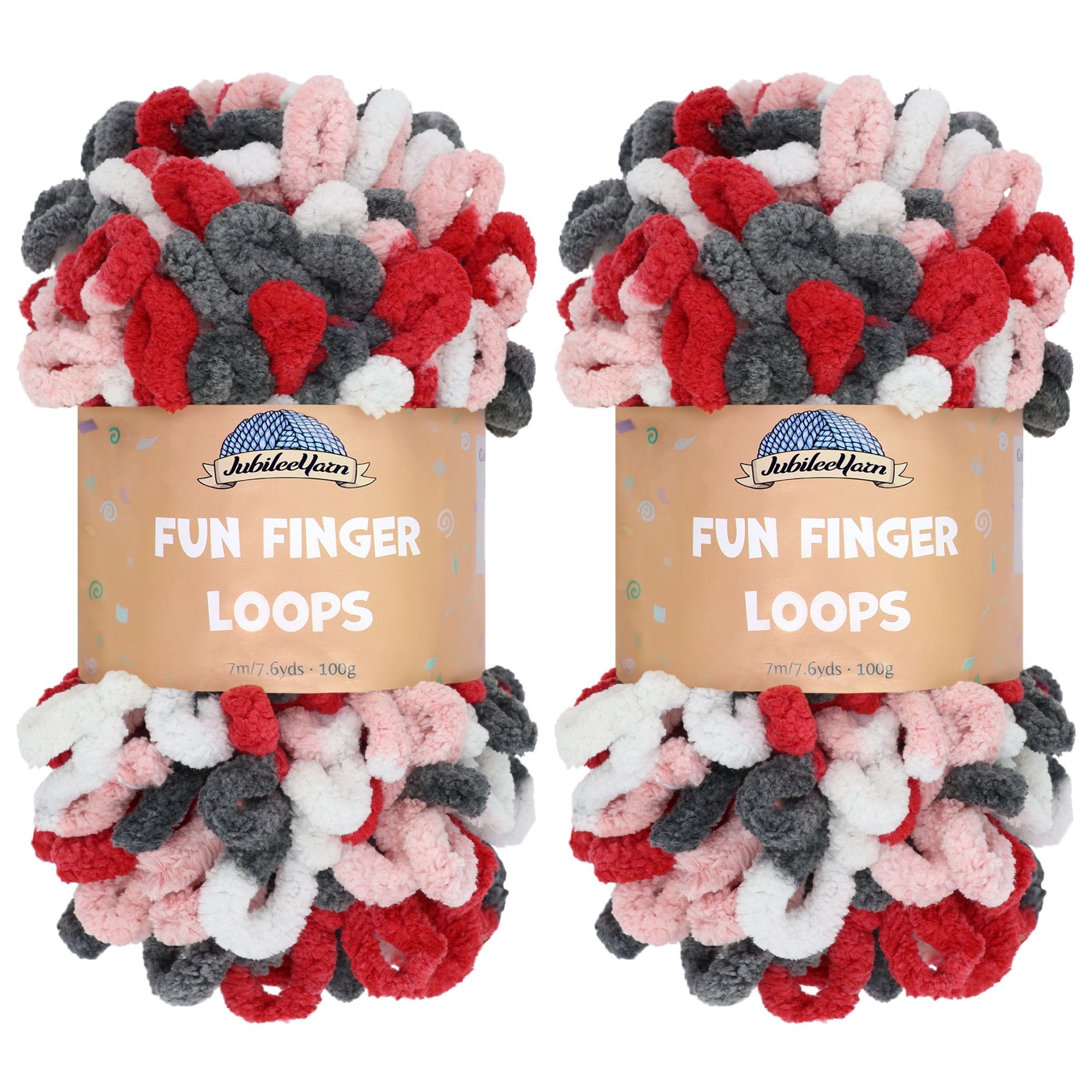 JubileeYarn Fun Finger Loops Yarn - Filato in poliestere Jumbo - 100 g/ matassa - Multicolore Grigio Azzurro - 4 matasse