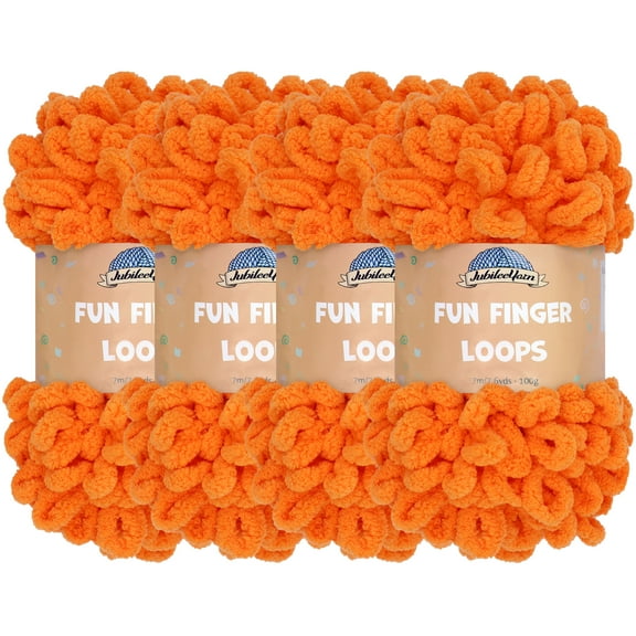 BambooMN Fun Finger Loops 3.5 oz Polyester Orange Yarn, 7.6 Yards (4 Pack)