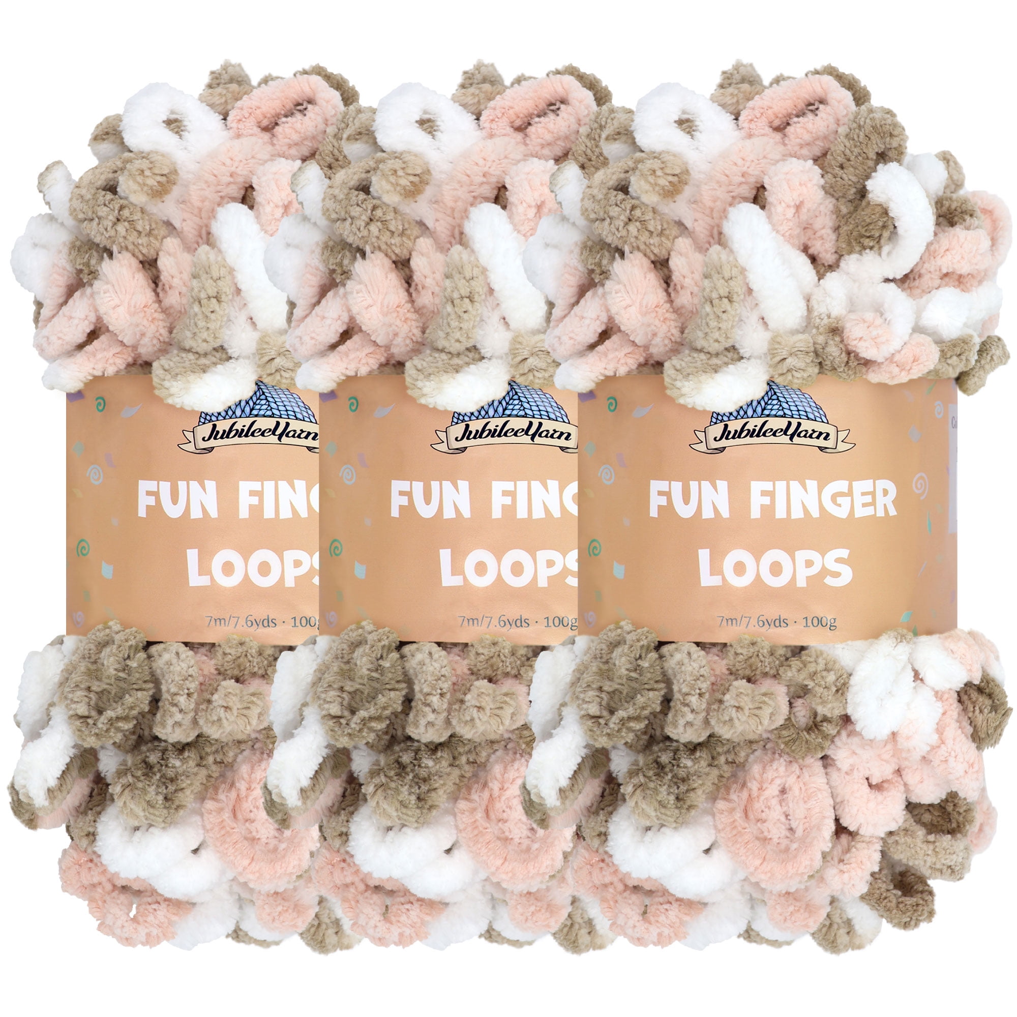 BambooMN Fun Finger Loops Yarn, Jumbo Polyester, Pink Brown White, 3 ...