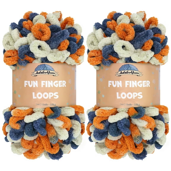 JubileeYarn Finger Knitting Yarn - Fun Finger Loops Yarn - Team Spirit Colors - 100% Polyester - 100g/Skein - Orange Navy Tan - 2 Skeins