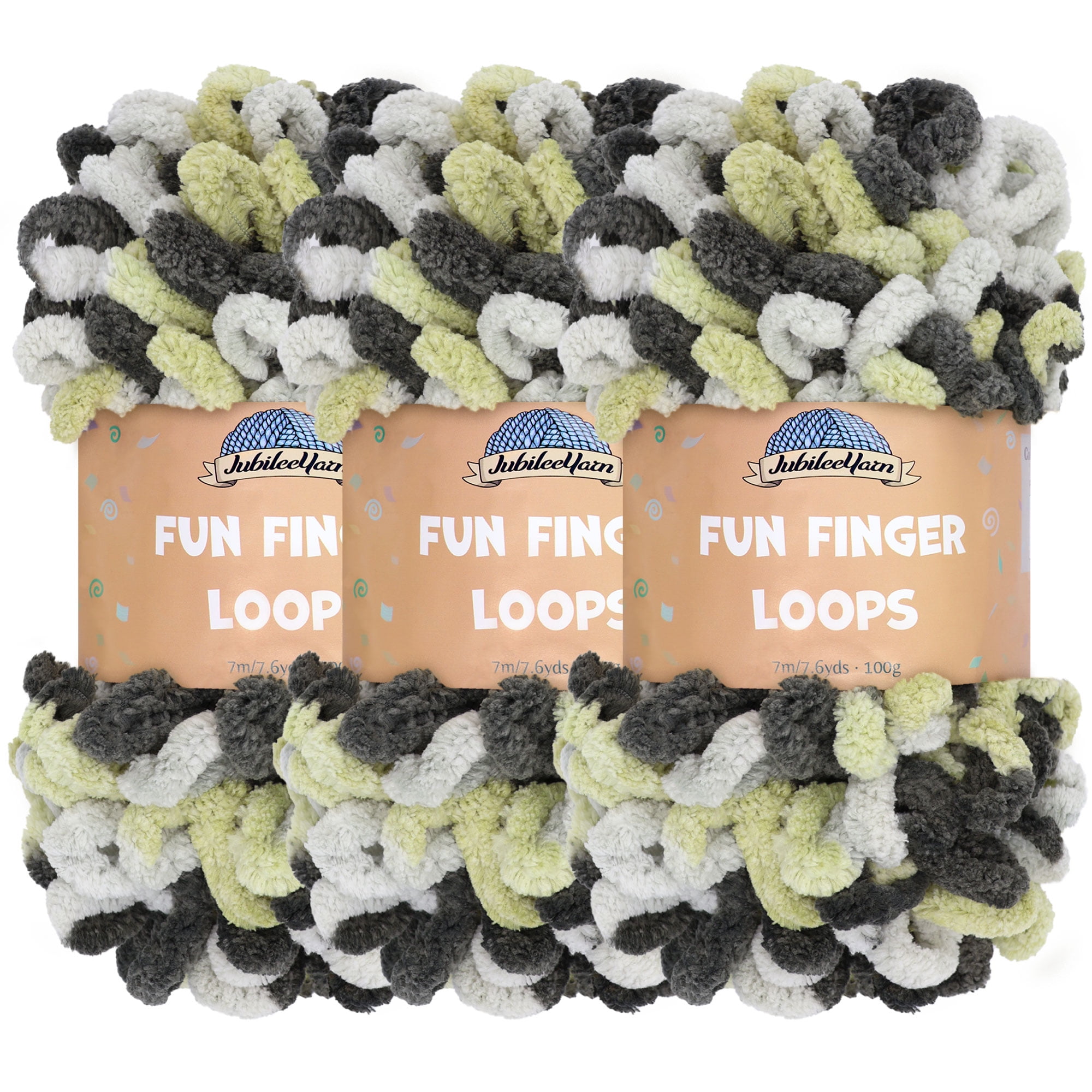JubileeYarn Fun Finger Loops Yarn - Jumbo Polyester - Team Spirit Colors - 100g/Skein - Silver Tan Black - 3 Skeins