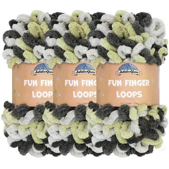 JubileeYarn Fun Finger Loops Yarn - Jumbo Polyester - Team Spirit Colors - 100g/Skein - Silver Tan Black - 3 Skeins
