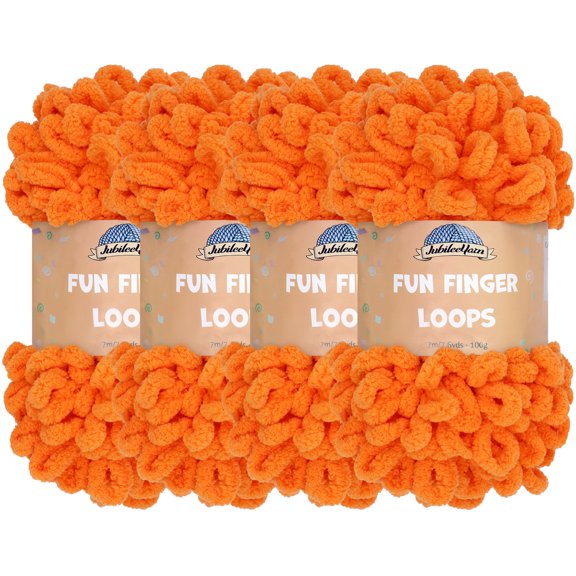 JubileeYarn Fun Finger Loops Yarn - 100g/Skein Jumbo Polyester - Orange Peel - 4 Skeins