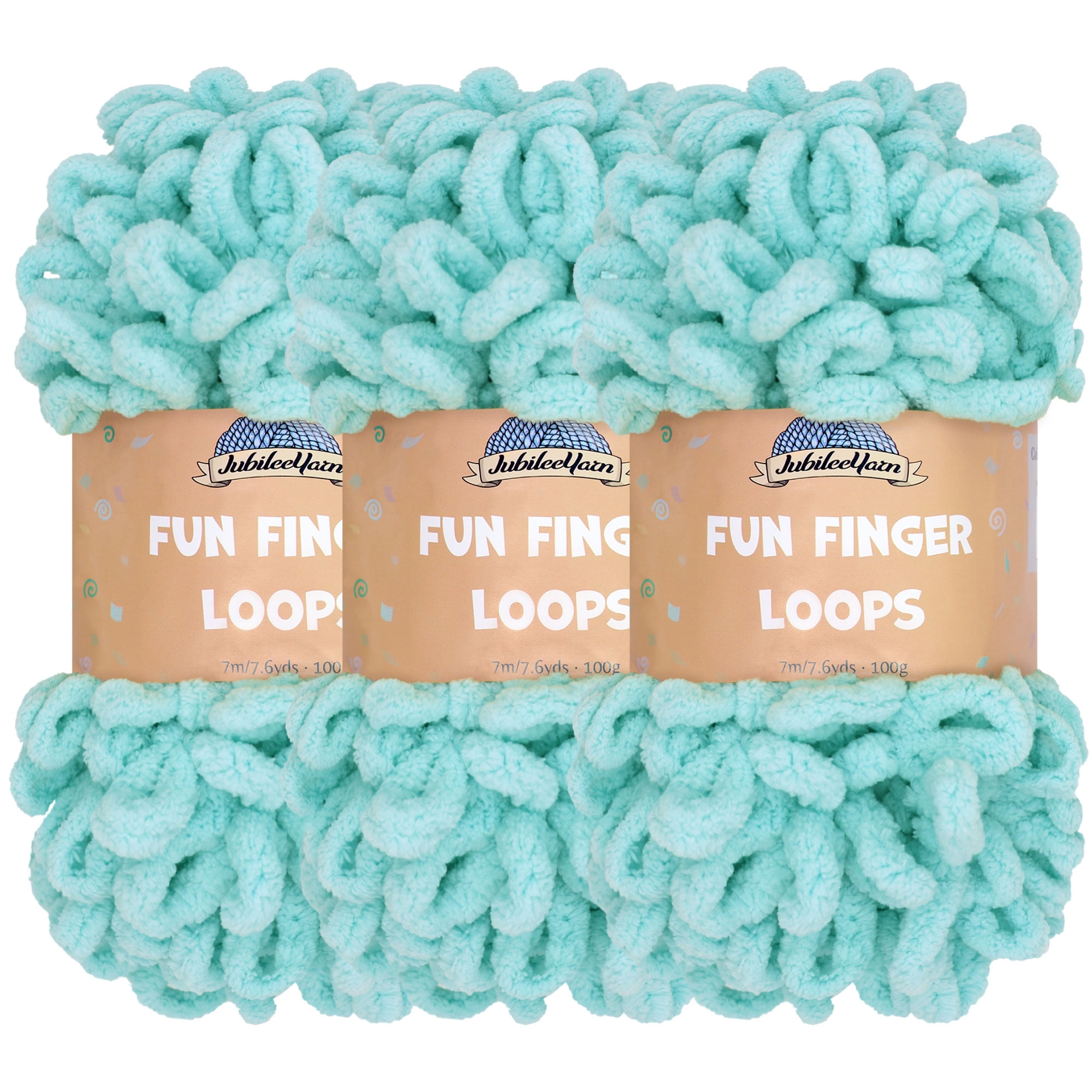 JubileeYarn Fun Finger Loops Yarn - 100g/Skein Jumbo Polyester - Blue - 3 Skeins
