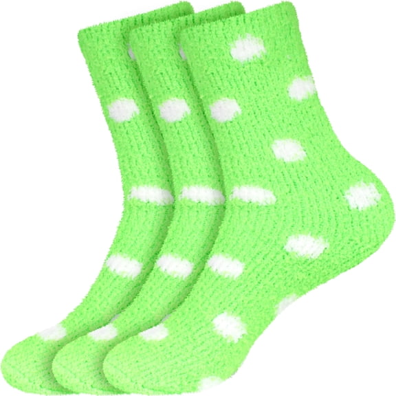 BambooMN Women's Fuzzy Polka Dot Socks - Honeydew - 3 Pairs