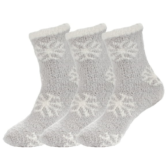 BambooMN Super Fuzzy Warm Soft Microfiber Snowflake Socks - Misty Nights - 3 Pairs