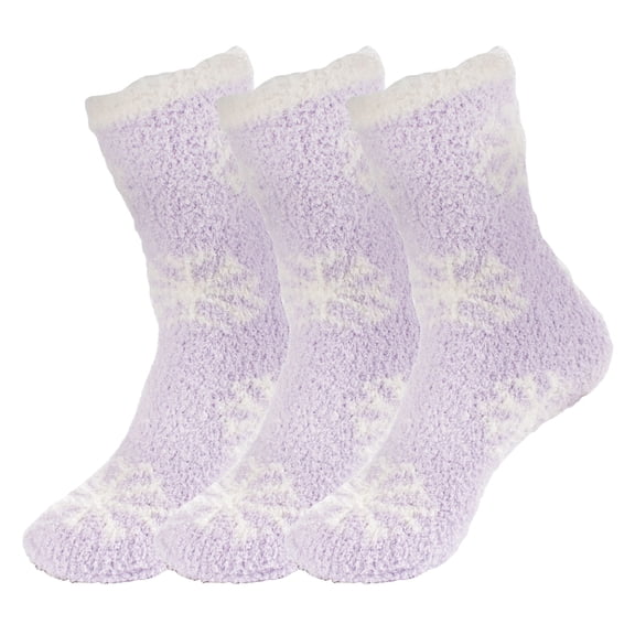 BambooMN Super Fuzzy Warm Soft Microfiber Snowflake Socks - Lovely Lavender - 3 Pairs