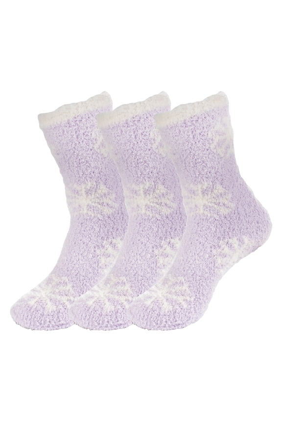 Super Fuzzy Warm Soft Microfiber Snowflake Socks - Lovely Lavender - 3 Pairs