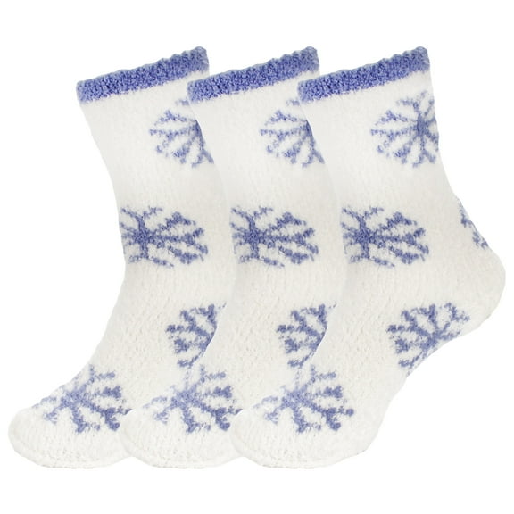BambooMN Super Fuzzy Warm Soft Microfiber Snowflake Socks - Snowflake Party - 3 Pairs