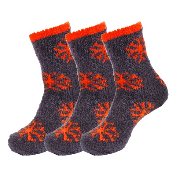BambooMN Super Fuzzy Warm Soft Microfiber Snowflake Socks - Pumpkin Patch - 3 Pairs
