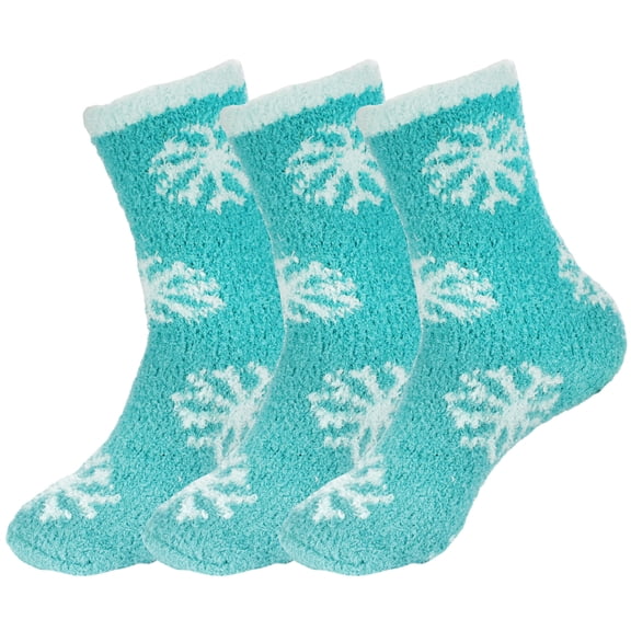 BambooMN Super Fuzzy Warm Soft Microfiber Snowflake Socks - Surfing Snowflakes - 3 Pairs