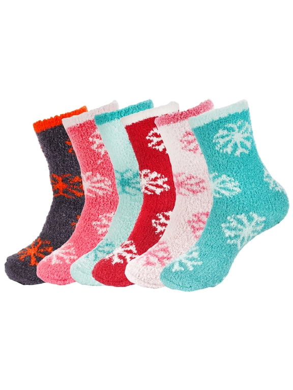 Women's Super Fuzzy Warm Soft Microfiber Snowflake Socks - Assortment 6B - 6 Pairs
