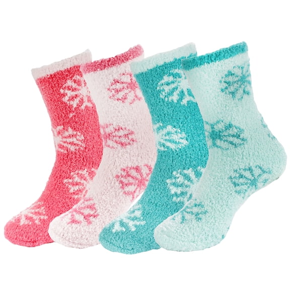 BambooMN Women's Super Fuzzy Warm Soft Microfiber Snowflake Socks - Assortment 4D - 4 Pairs