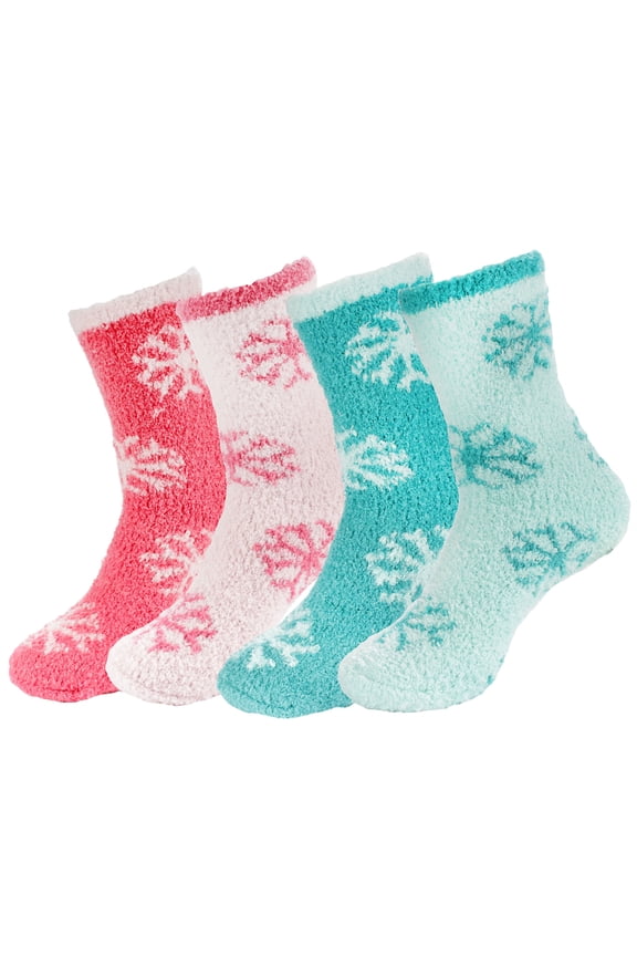 Women's Super Fuzzy Warm Soft Microfiber Snowflake Socks - Assortment 4D - 4 Pairs