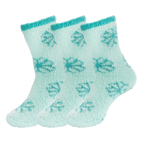 BambooMN Super Fuzzy Warm Soft Microfiber Snowflake Socks - Glacier Ice - Extra Large - 3 Pairs
