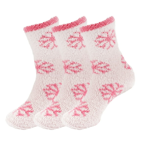 BambooMN Super Fuzzy Warm Soft Microfiber Snowflake Socks - Peppermint Bark - Extra Large - 3 Pairs
