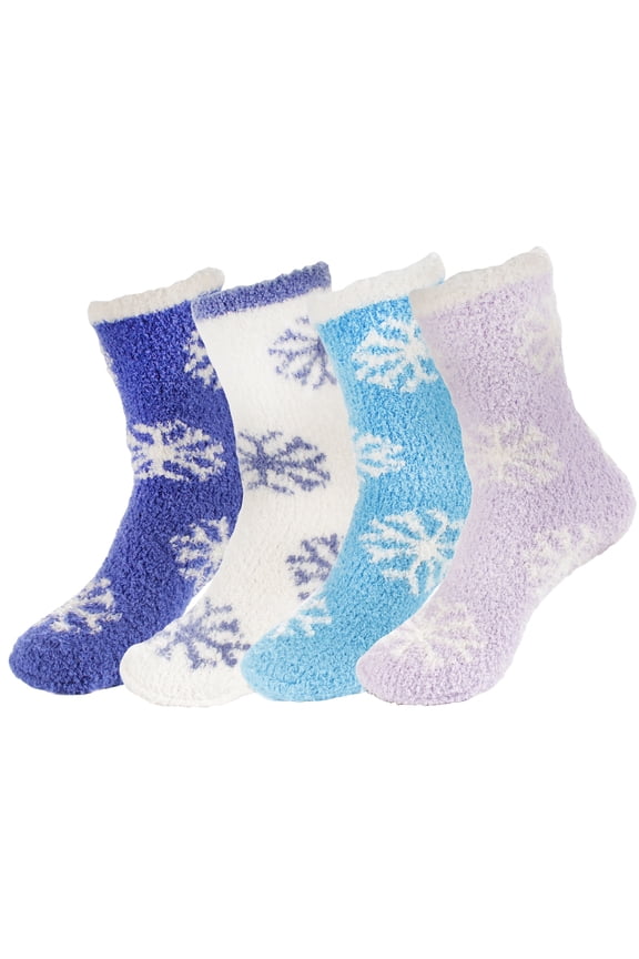 Women's Super Fuzzy Warm Soft Microfiber Snowflake Socks - Assortment 4B - Extra Large - 4 Pairs