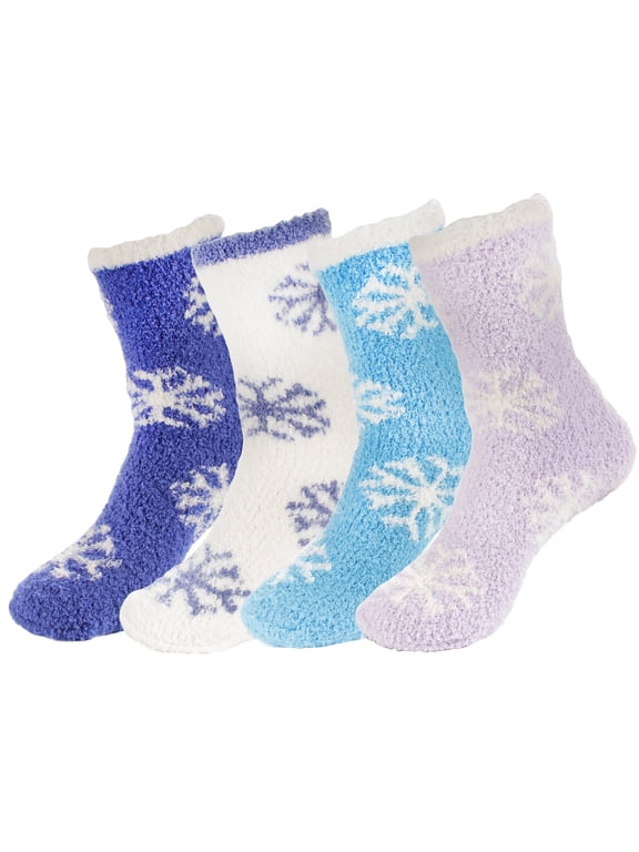 Women's Super Fuzzy Warm Soft Microfiber Snowflake Socks - Assortment 4B - Extra Large - 4 Pairs