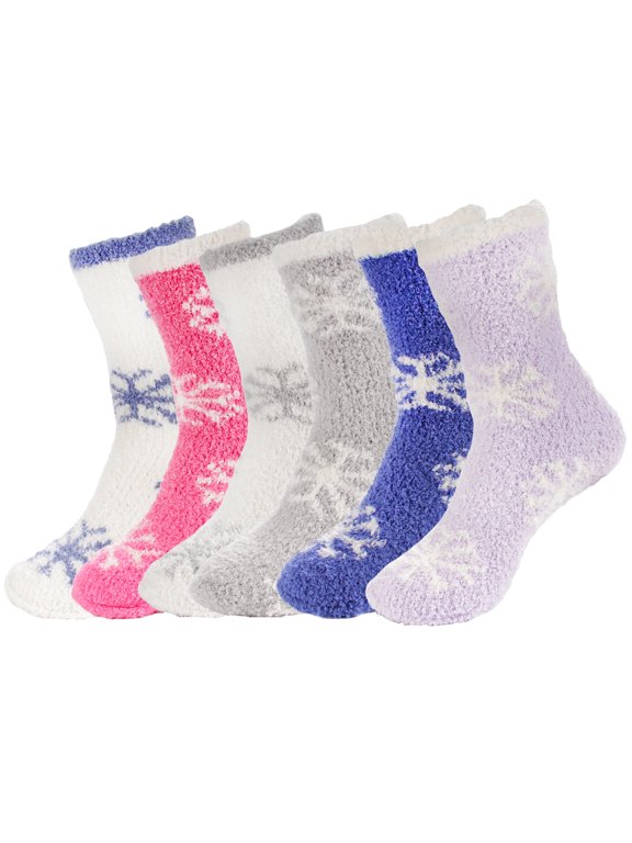 Women's Super Fuzzy Warm Soft Microfiber Snowflake Socks - Assortment 6A - Extra Large - 6 Pairs