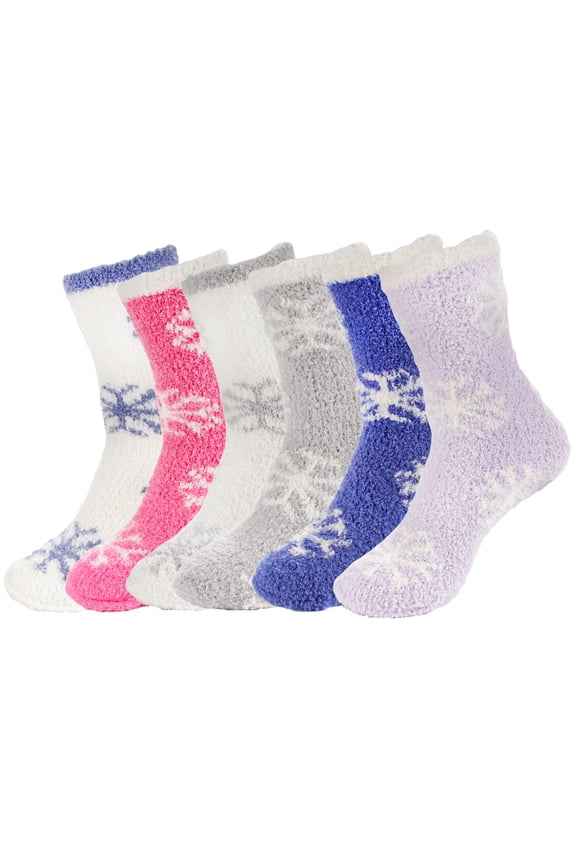Women's Super Fuzzy Warm Soft Microfiber Snowflake Socks - Assortment 6A - Extra Large - 6 Pairs