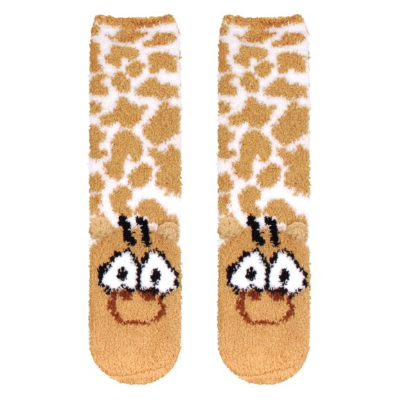 BambooMN Giraffe Socks for Women, Fuzzy Cozy Animal Crew Socks, Warm Gifts, 2 Pairs