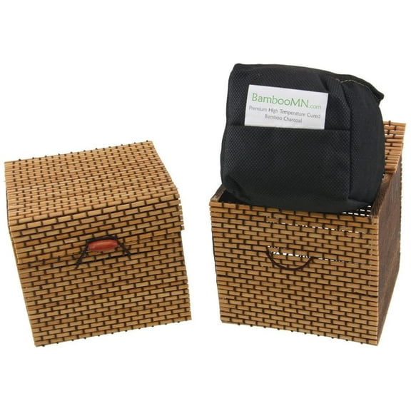 BambooMN Granulated Bamboo Charcoal Odor Absorber Bag in Decorative 4" Brown Box, 2 Sets