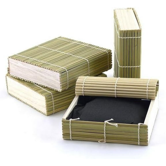 BambooMN Granulated Bamboo Charcoal Odor Absorber Bag in Decorative 6" x 6" x 1.75" Green Heart Box, 4 Pieces